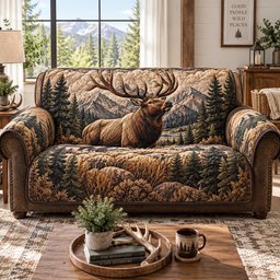 Majestic Elk Valley Quilted Sofa Cover Xmas Sofa Protector Christmas Gifts For Wife