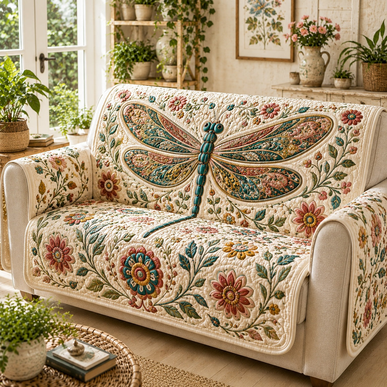 Crimson Jewel Flight Quilted Sofa Cover Christmas Home Decor Xmas Gift For Homeowners