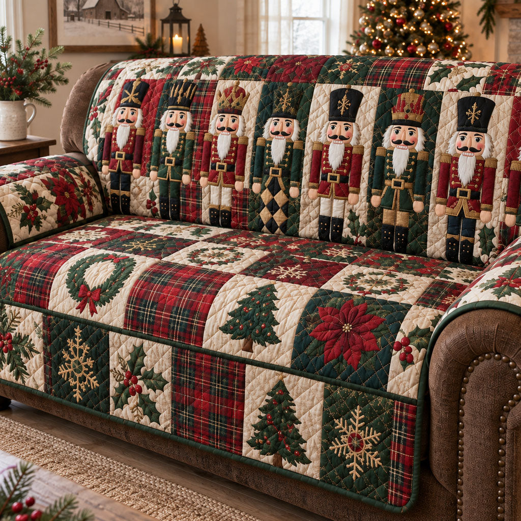 Vintage Christmas Charm Quilted Sofa Cover Winter Quilted Sofa Cover Xmas Gifts
