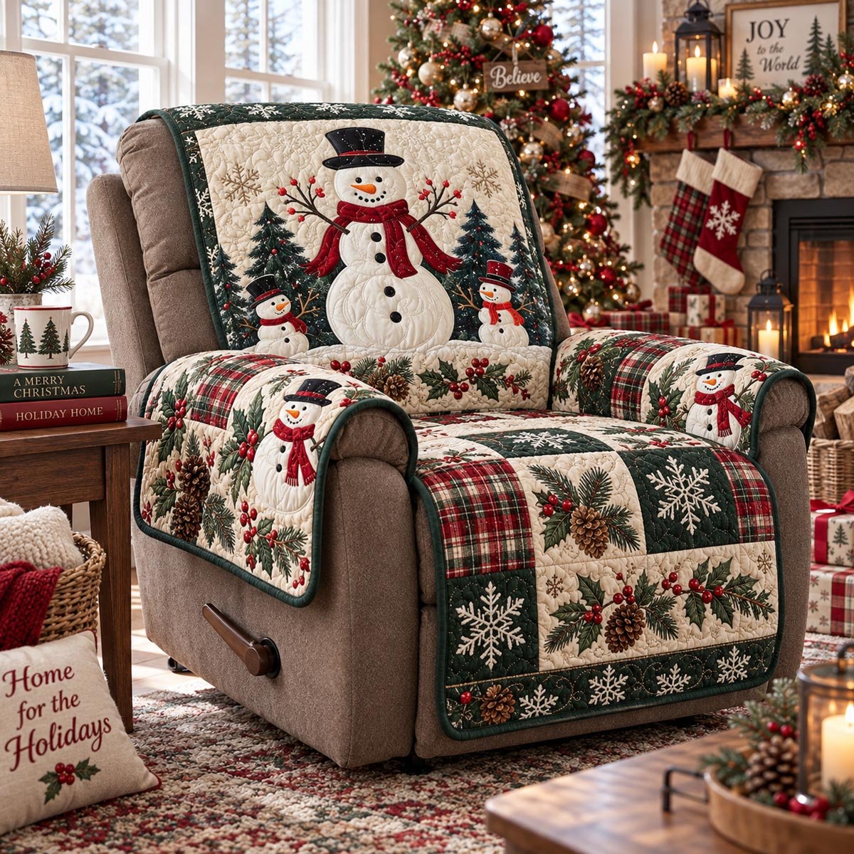 Snowman Christmas Cheer Quilted Sofa Cover Holiday Sofa Cover Gift For Xmas