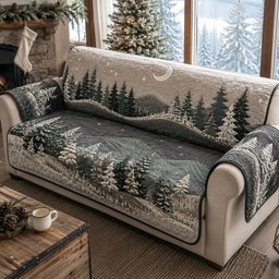 Moonlit Winter Forest Quilted Sofa Cover Holiday Living Room Decor Husband Gifts