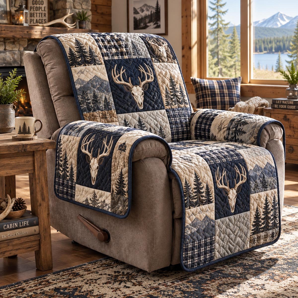 Blue Ridge Deer Quilted Sofa Cover Holiday Couch Cover Christmas Gifts For Dad