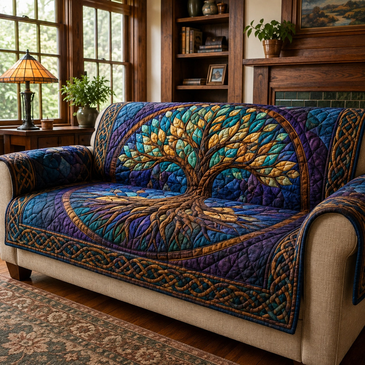 Mystical Glass Roots Quilted Sofa Cover Quilted Large Sofa Cover Gift For Christmas