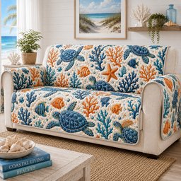 Tropic Reef Mariners Quilted Sofa Cover Christmas Quilted Couch Cover Holiday Gifts