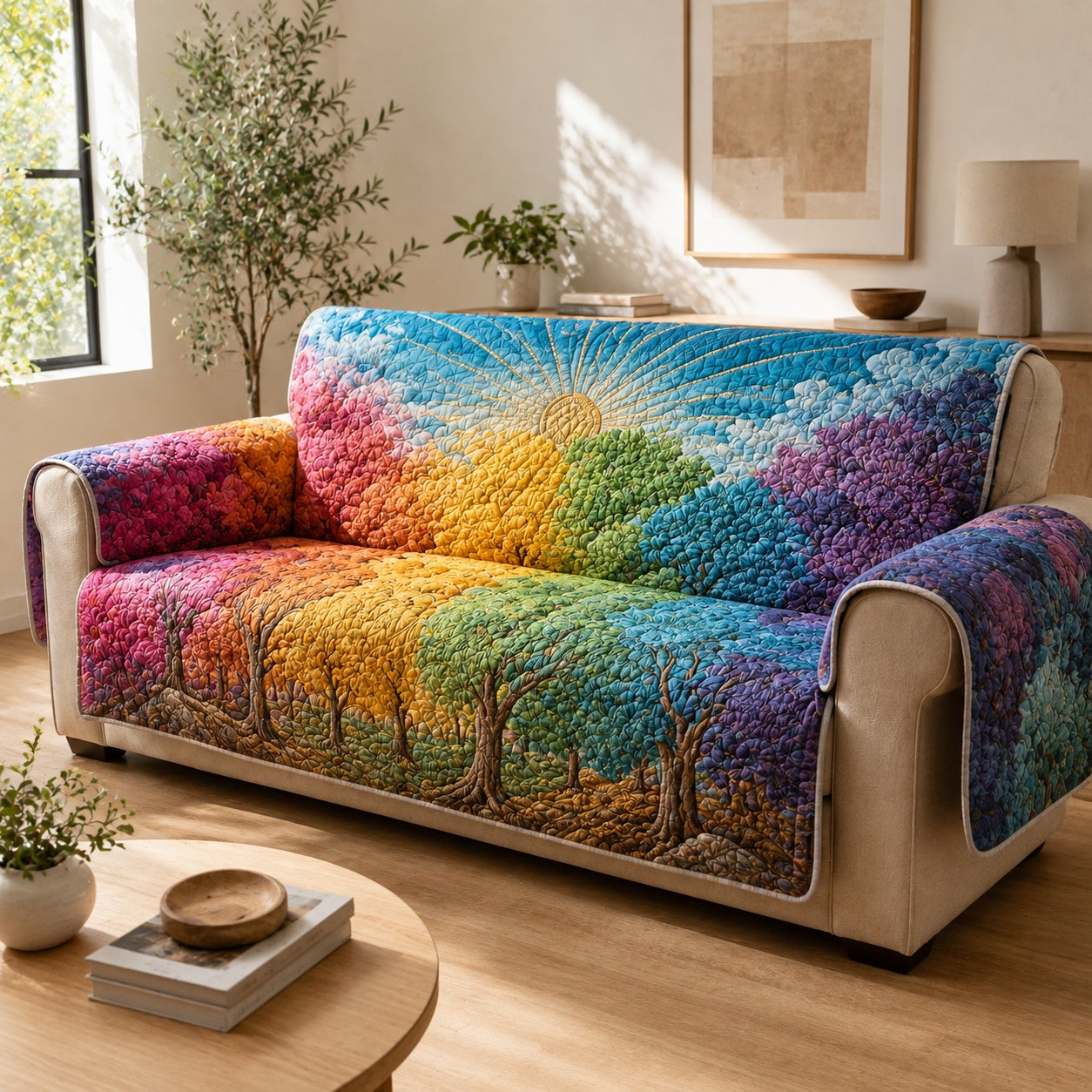 Vibrant Forest Spectrum Quilted Sofa Cover Holiday Sofa Protector Gift For Parents