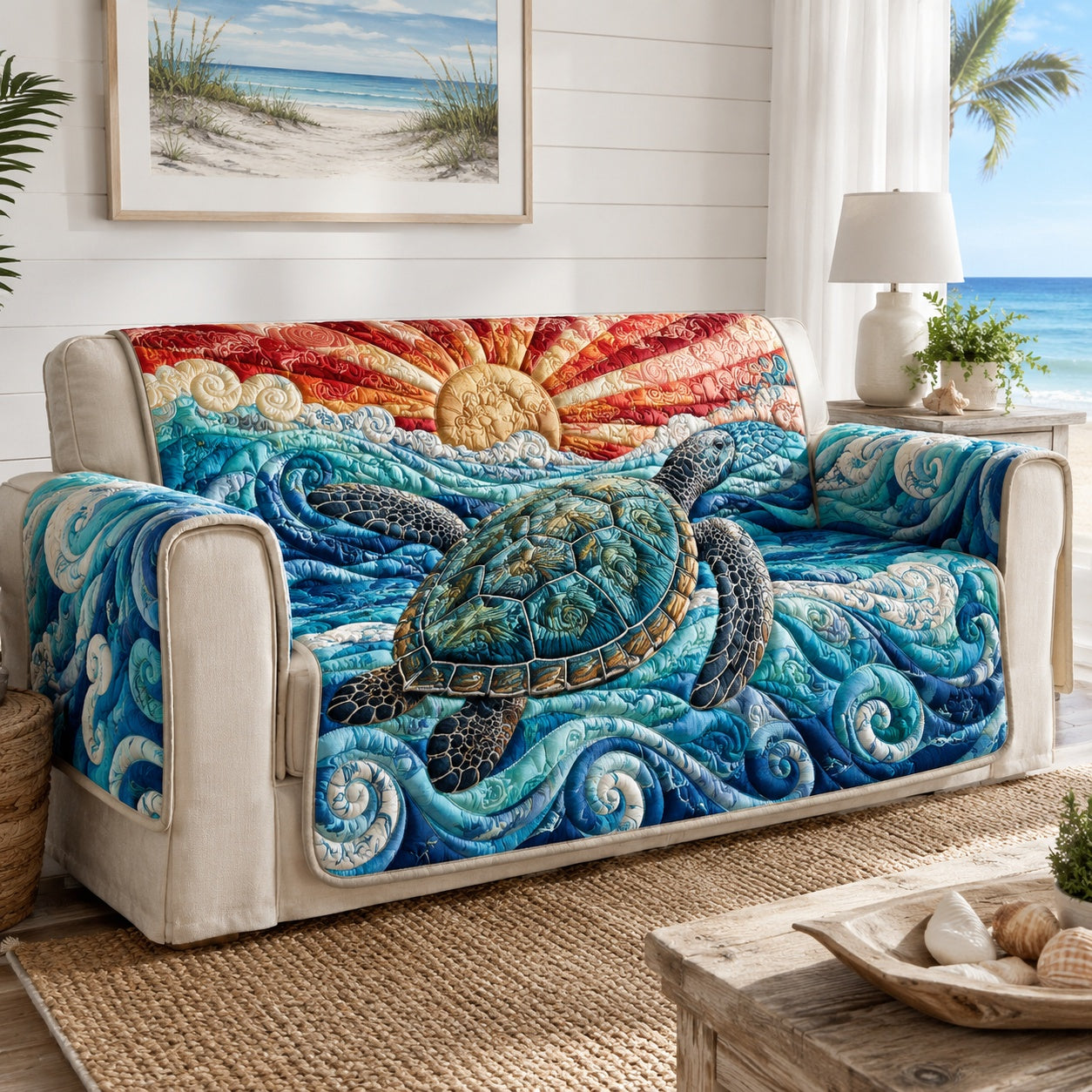 Sunrise Wave Drifters Quilted Sofa Cover Holiday Quilted Sofa Cover Christmas Gifts