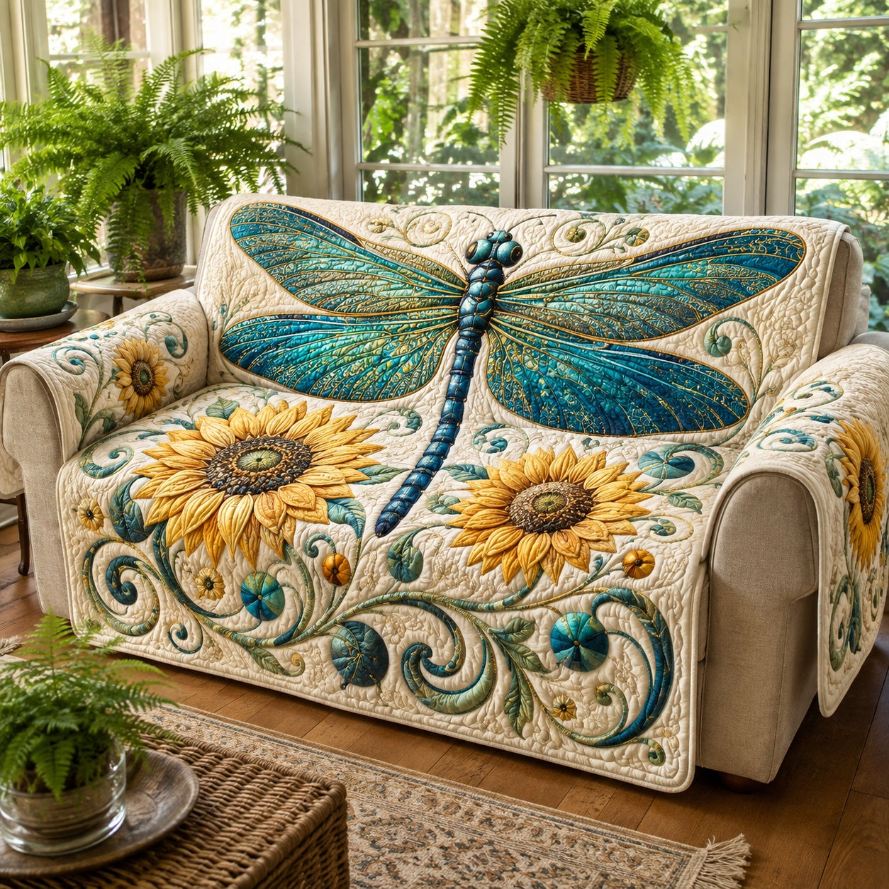 Turquoise Sunlit Glider Quilted Sofa Cover Christmas Sofa Protector Gift For Grandpa