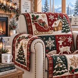 Yule Sleigh Journey Quilted Sofa Cover Christmas Couch Cover Secret Santa Gifts