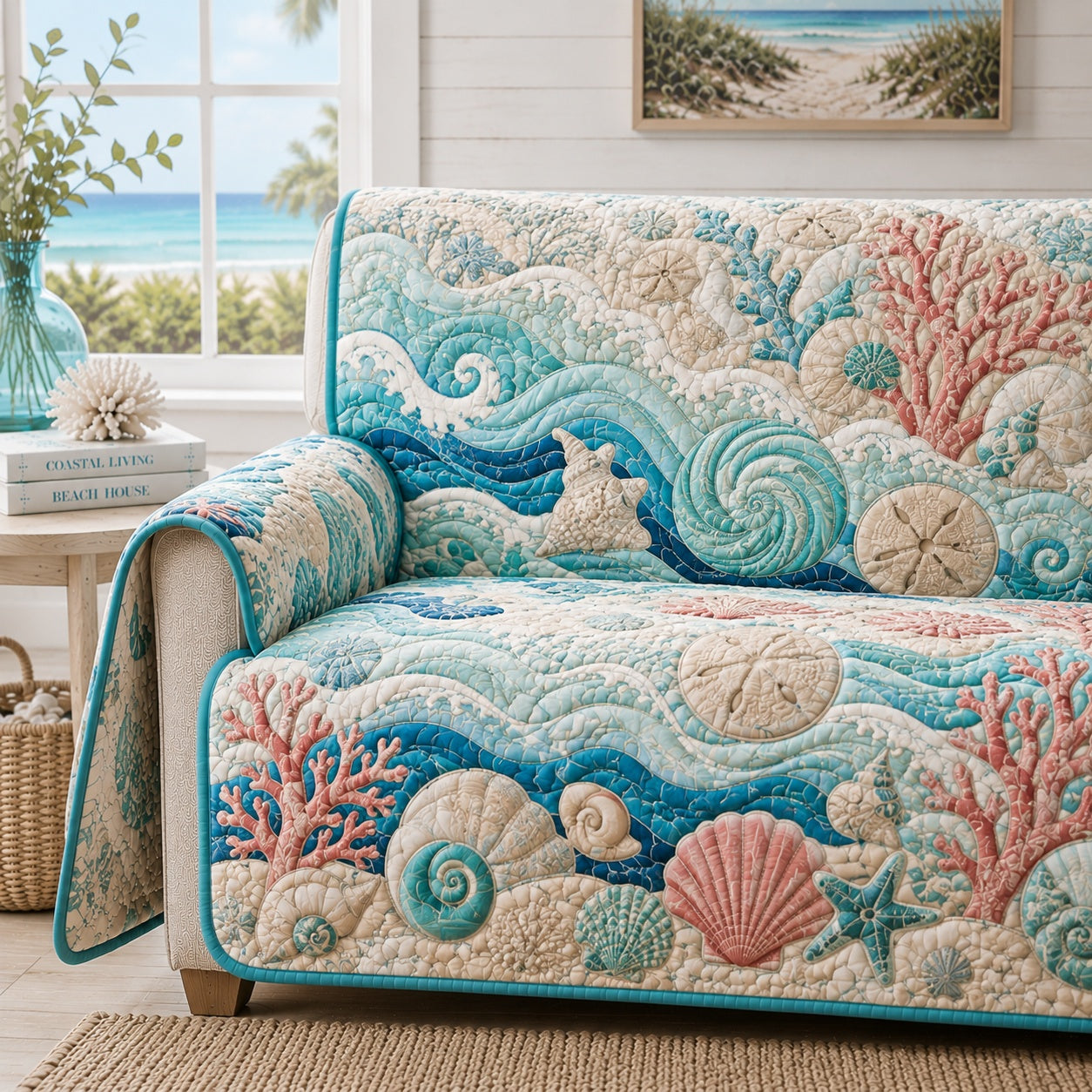 Tidal Reef Swirl Quilted Sofa Cover Xmas Sofa Protector Xmas Gift For Family