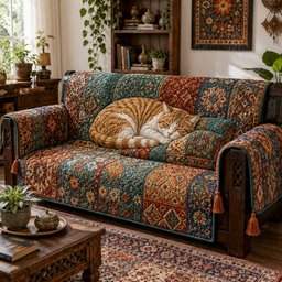 Tabby Mosaic Haven Quilted Sofa Cover Quilted Sofa Protector Best Christmas Gift Ideas