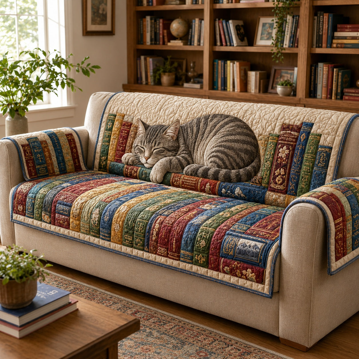 Vibrant Archive Whiskers Quilted Sofa Cover Holiday Couch Cover Gift For Cat Owners