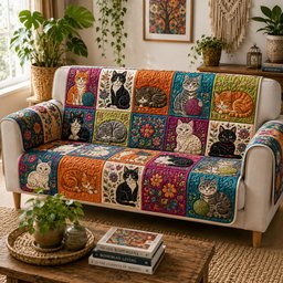 Tangled Yarn Whiskers Quilted Sofa Cover Xmas Quilted Sofa Cover Christmas Gifts