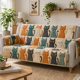 Textured Tomcat Tails Quilted Sofa Cover Xmas Couch Cover Gift For Pet Owners