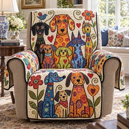 Whimsical Dog Garden Quilted Sofa Cover Quilted Sofa Protector For Christmas Season