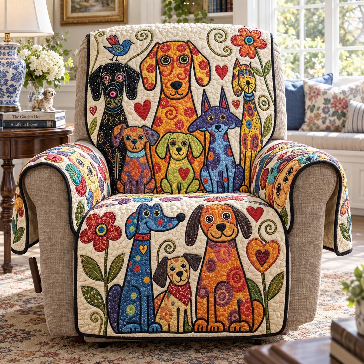 Whimsical Dog Garden Quilted Sofa Cover Quilted Sofa Protector For Christmas Season