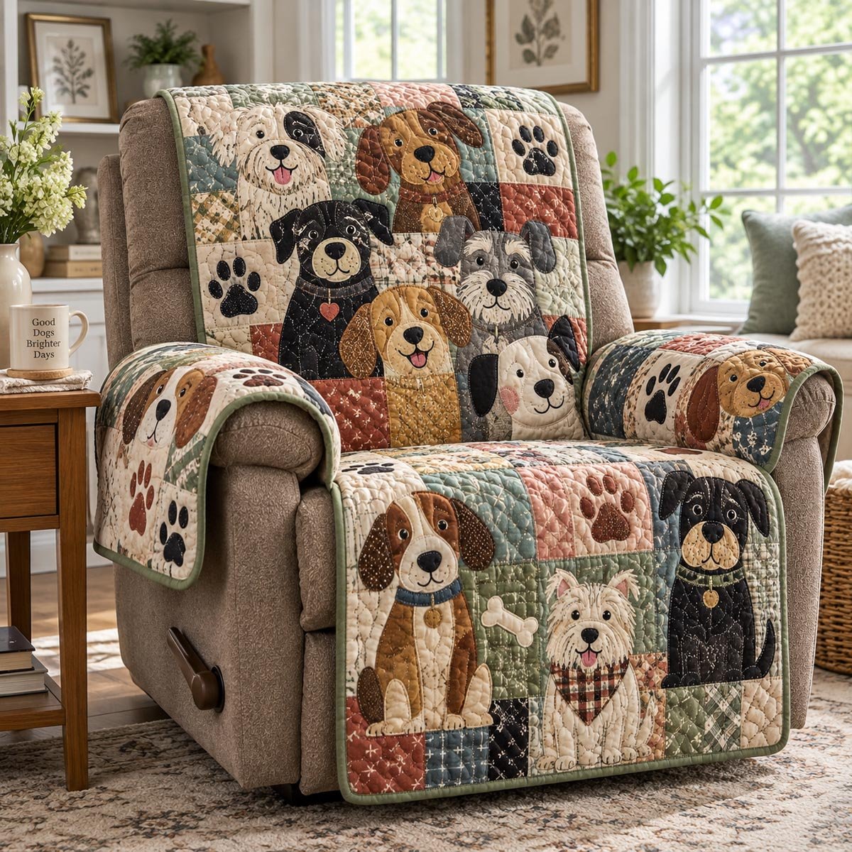 Cozy Dog Patchwork Quilted Sofa Cover Christmas Quilted Couch Cover Dog Owns Gift