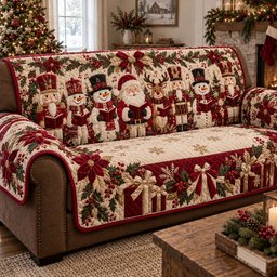 Vintage Noel Caroling Choir Quilted Sofa Cover Seasonal Sofa Cover Friend Gifts