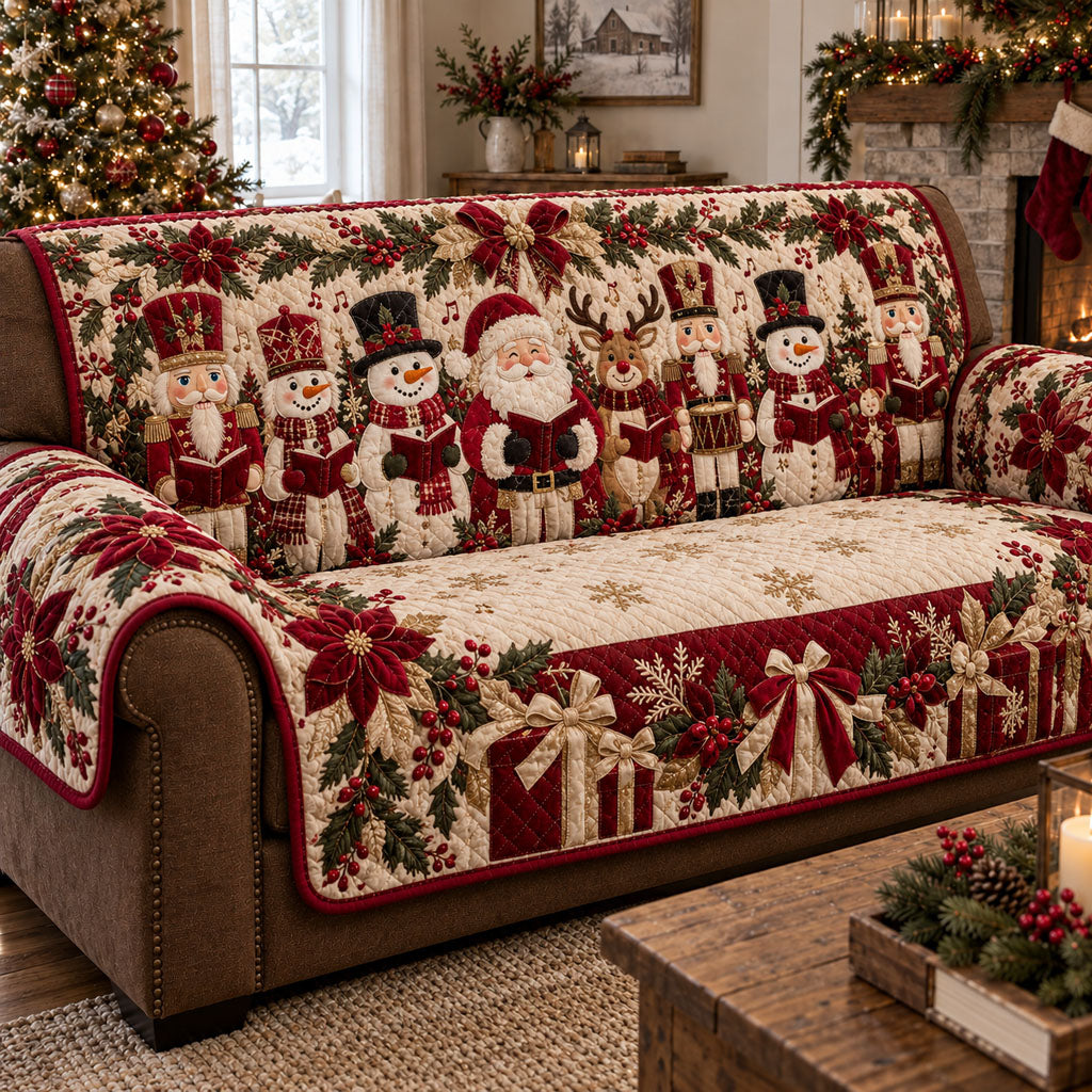 Vintage Noel Caroling Choir Quilted Sofa Cover Seasonal Sofa Cover Friend Gifts