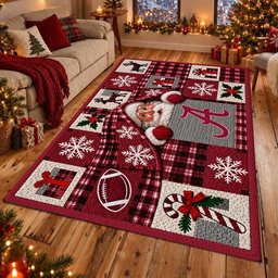 Alabama Crimson Tide NCAA Christmas Quilted Area Rug Alabama Crimson Sports Decor Gift For Bestie