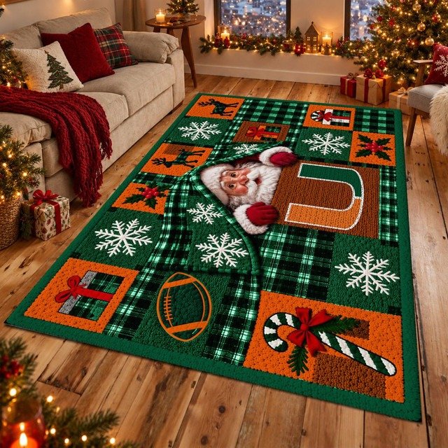 Miami Hurricanes NCAA Christmas Quilted Area Rug Miami Winter Decor Christmas Gifts