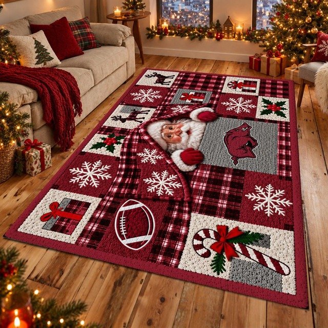 Arkansas Razorbacks NCAA Christmas Quilted Area Rug Razorbacks Football Decor Gift Guide