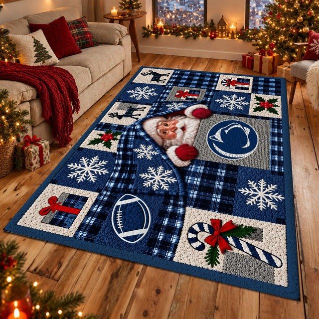 Penn State Nittany Lions NCAA Christmas Quilted Area Rug Penn State Sports Decor Gift Idea