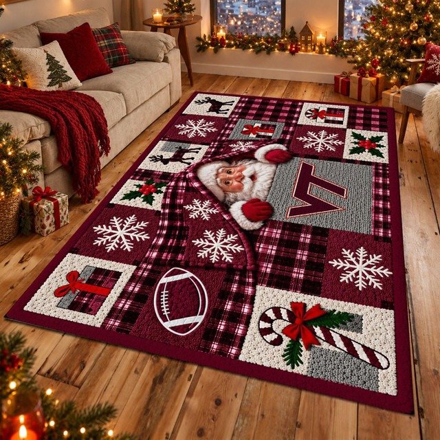 Virginia Tech Hokies NCAA Christmas Quilted Area Rug Hokies Fan Decor Christmas Gifts