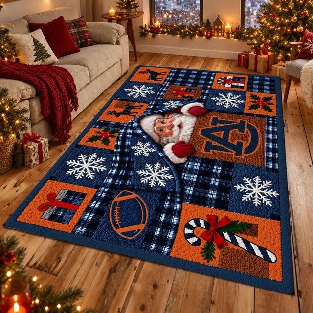 Auburn Tigers NCAA Christmas Quilted Area Rug Tigers Festive Decor Gift For Husband