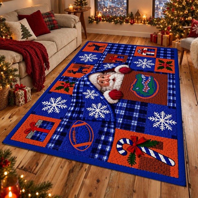 Florida Gators NCAA Christmas Quilted Area Rug Florida Holiday Decor Gift For Brothers