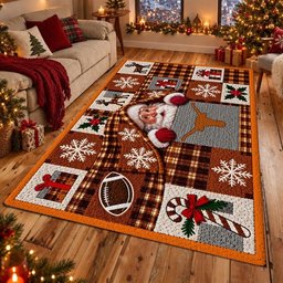 Texas Longhorns NCAA Christmas Quilted Area Rug Texas Sports Decor Gift For Family
