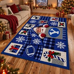 BYU Cougars NCAA Christmas Quilted Area Rug BYU Cougars Fan Decor Gift For Christmas
