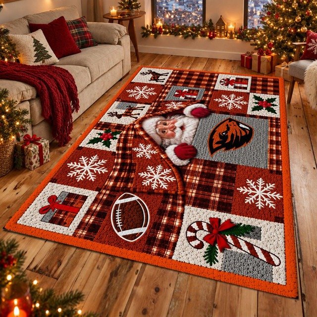 Oregon State NCAA Christmas Quilted Area Rug Beavers Holiday Decor Gift For Brother