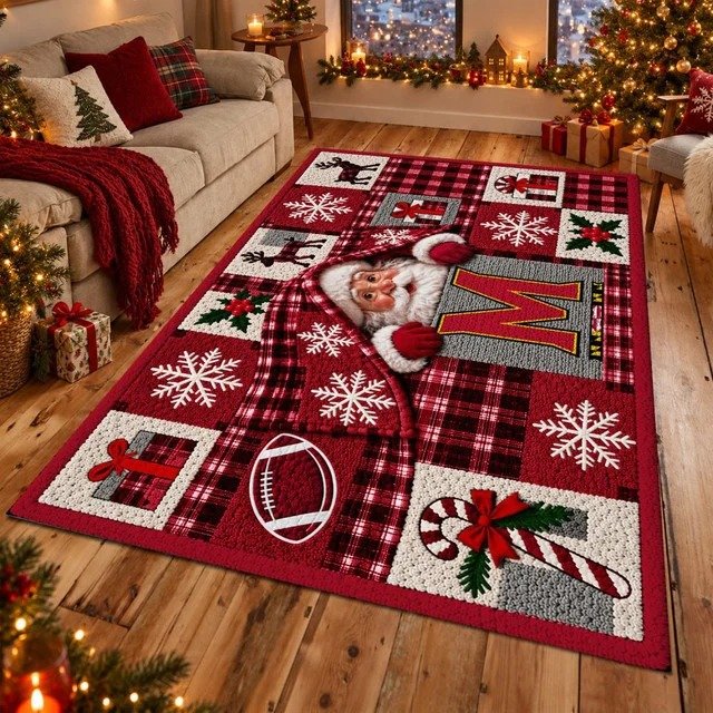Maryland Terrapins NCAA Christmas Quilted Area Rug Maryland Winter Holidays Gift Ideas