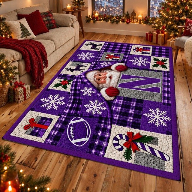 Northwestern Wildcats Football NCAA Christmas Quilted Area Rug Wildcats Holiday Decor Gift