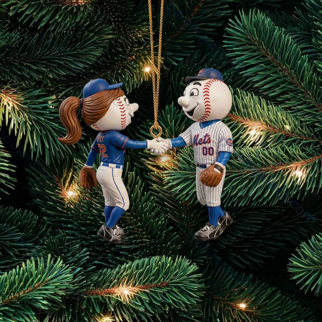 New York Mets Mr And Mrs Met Handshake Christmas Ornament Mets Fan Xmas Ornament