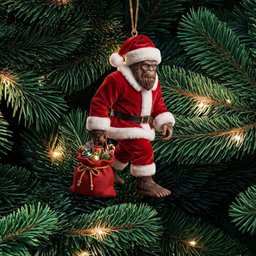 Santa Bigfoot Sasquatch Carrying Gifts Christmas Ornament Funny Xmas Ornament Gifts
