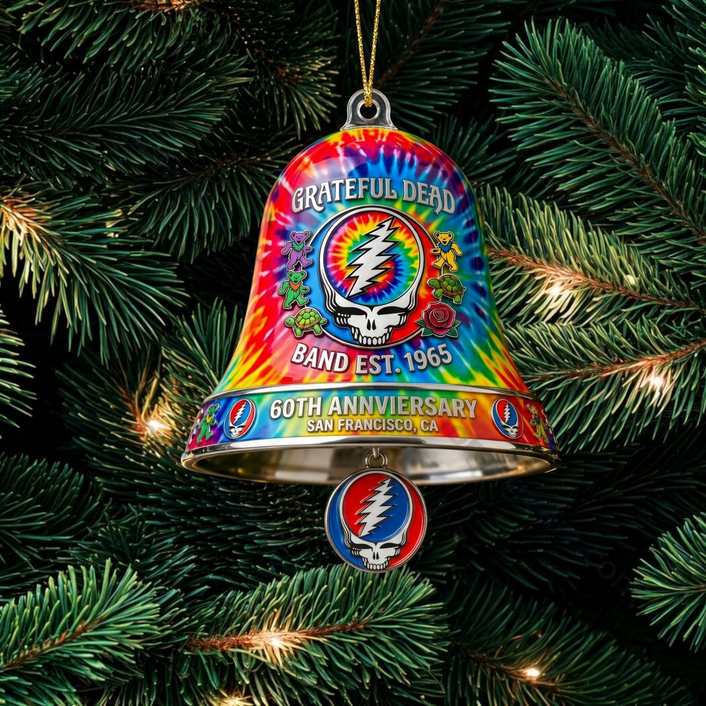 Grateful Dead 60th Anniversary Bell Christmas Ornament Grateful Dead Fan Xmas Ornament