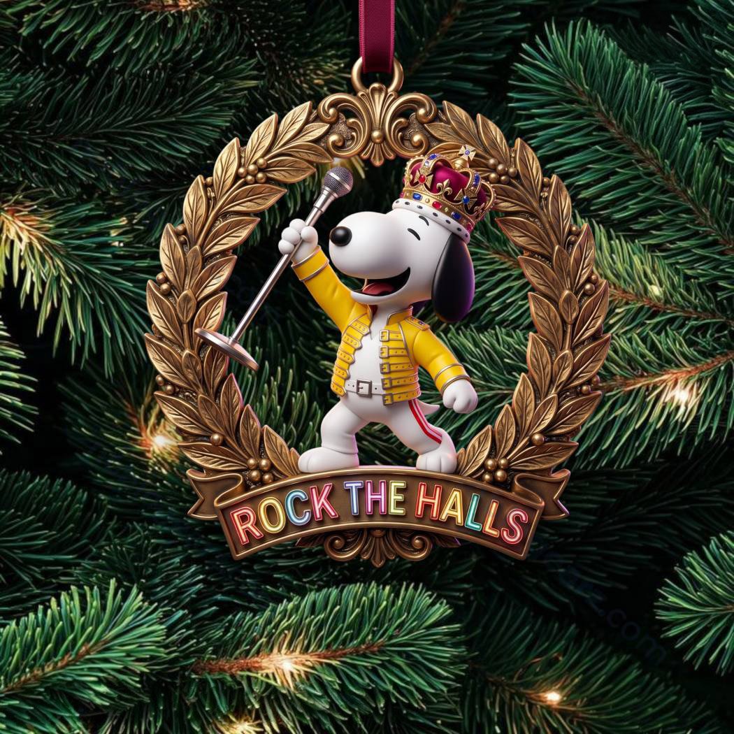 Snoopy Freddie Mercury Rock The Halls Christmas Ornament Snoopy Xmas Ornament