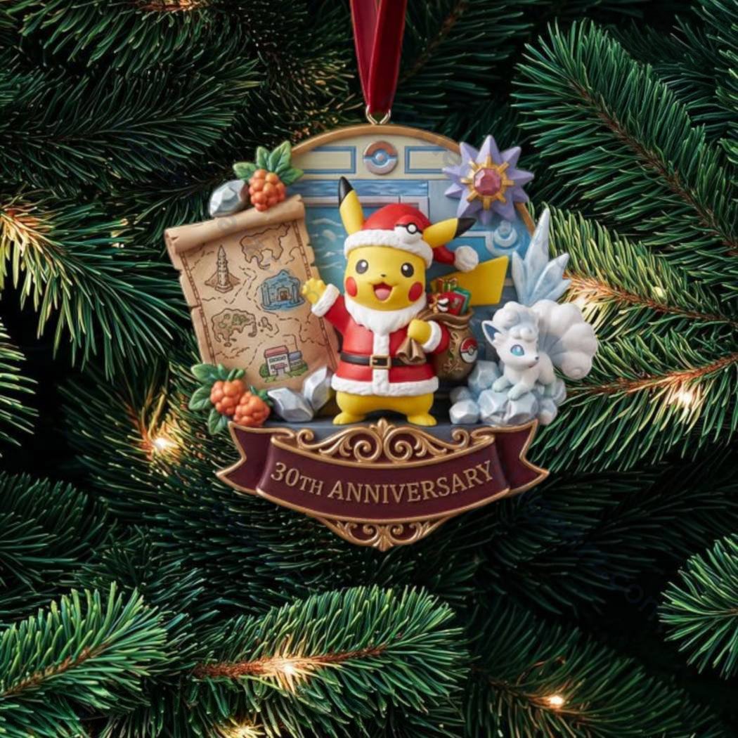 Pokemon Santa Pikachu & Alolan Vulpix Christmas Ornament Pokemon 30th Anniversary Merch