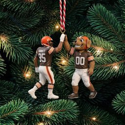 Cleveland Browns Myles Garrett & Mascot High Five Christmas Ornament Browns Xmas Merch