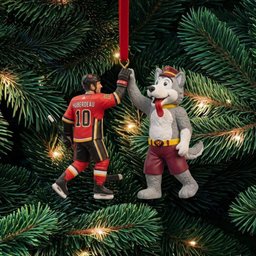 Calgary Flames Jonathan Huberdeau & Mascot High Five Christmas Ornament Calgary Xmas Merch