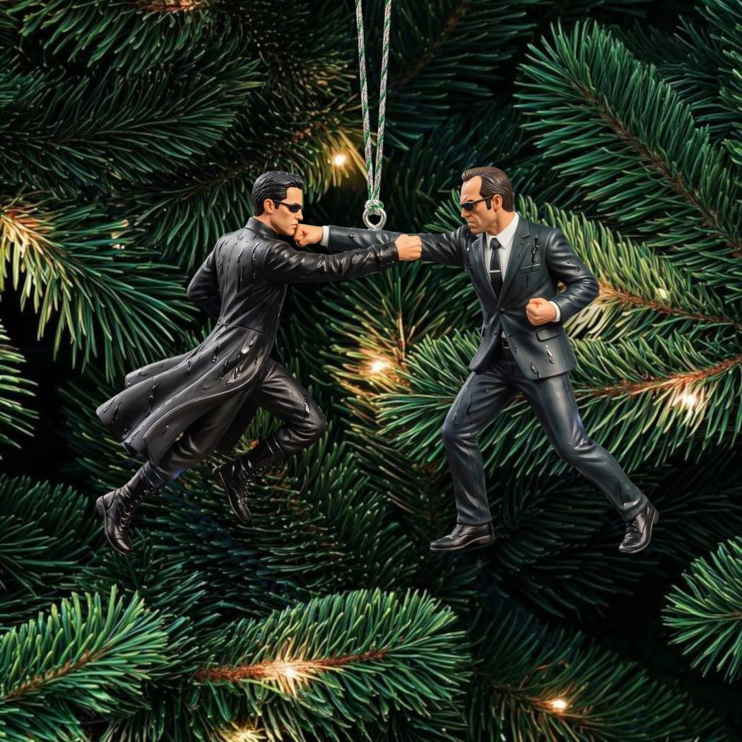 The Matrix Neo Vs Agent Smith Rain Fight Christmas Ornament The Matrix Fan Merch