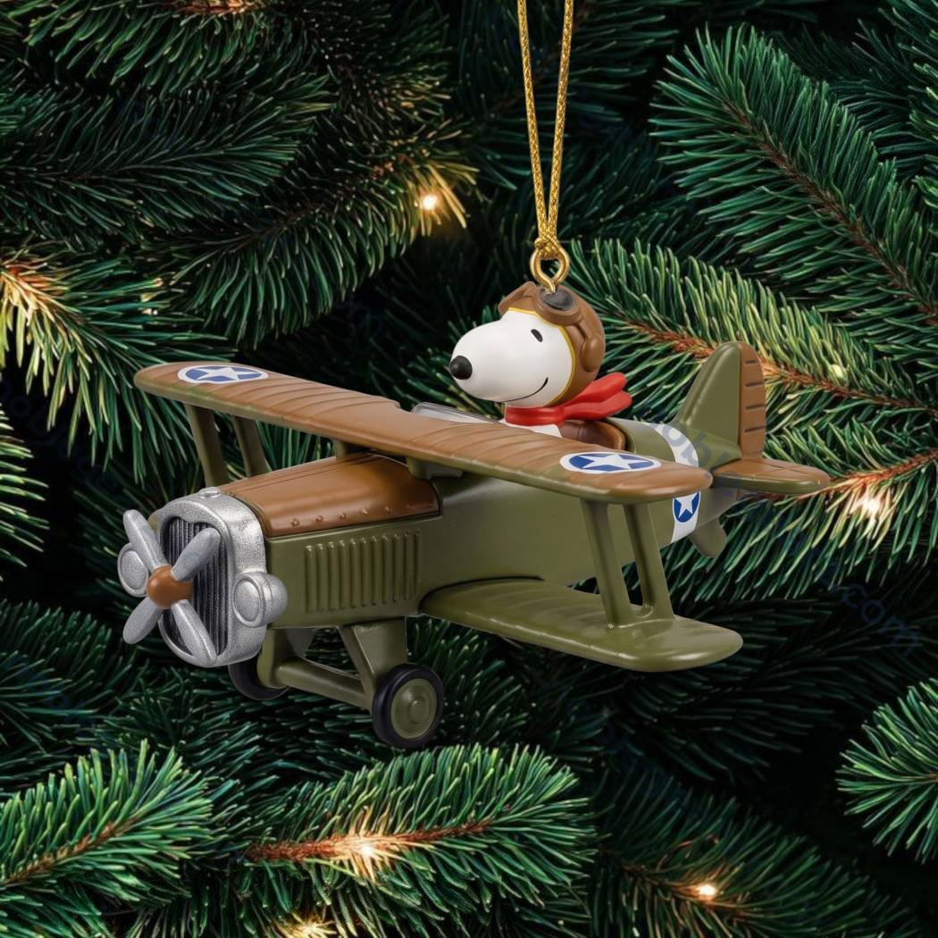 Snoopy Flying Ace Fighter Biplane Christmas Ornament Snoopy Lovers Xmas Merch Gifts
