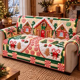 Merry Gingerbread Village Quilted Sofa Cover