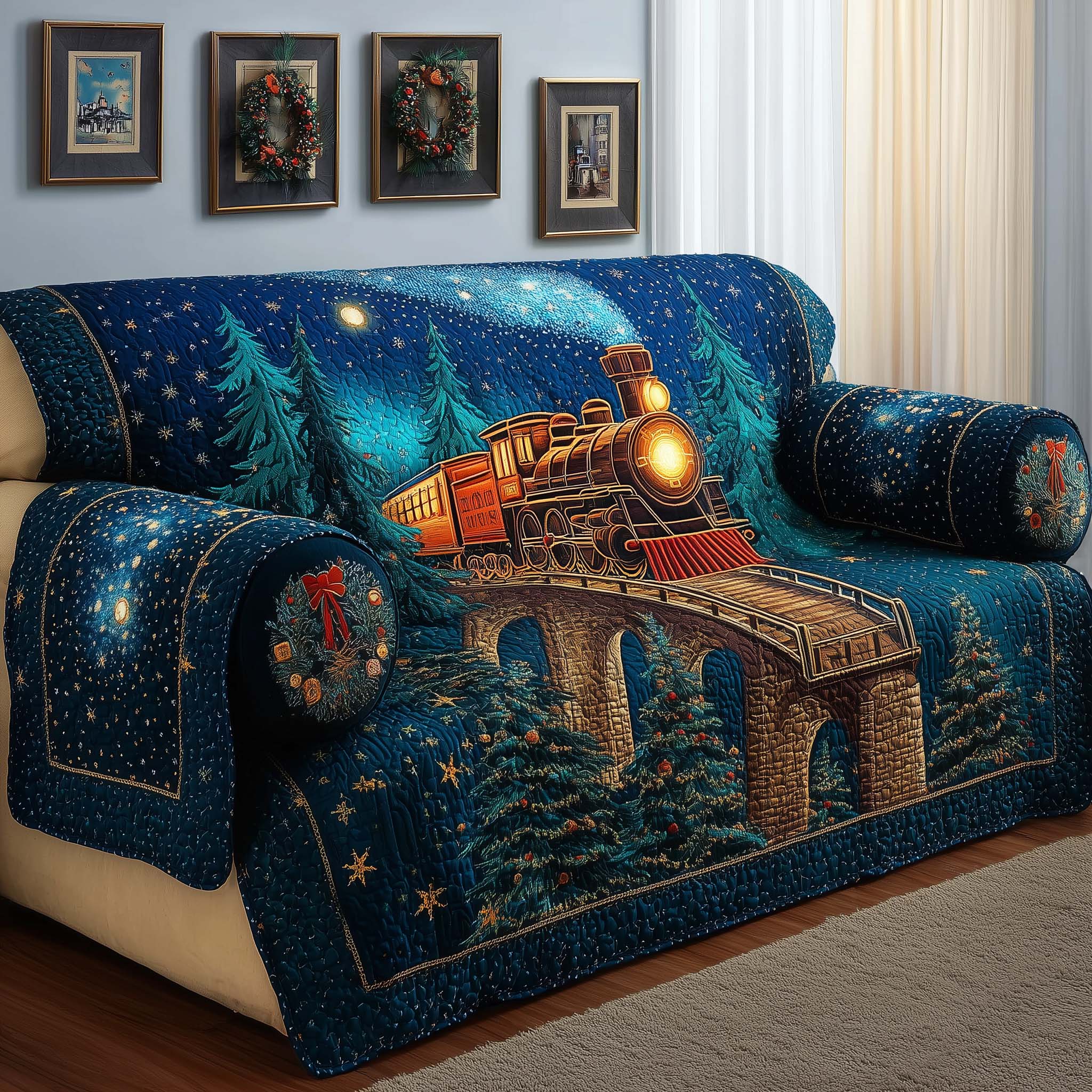Starlit Train Quilted Sofa Cover