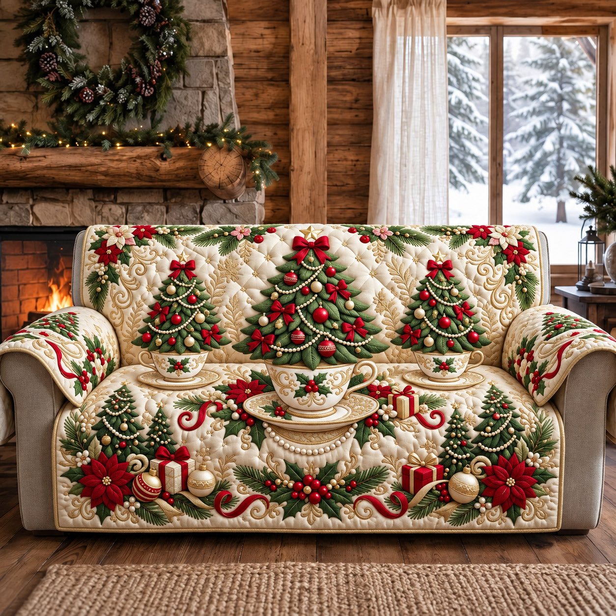 Christmas Tree Quilted Sofa Cover