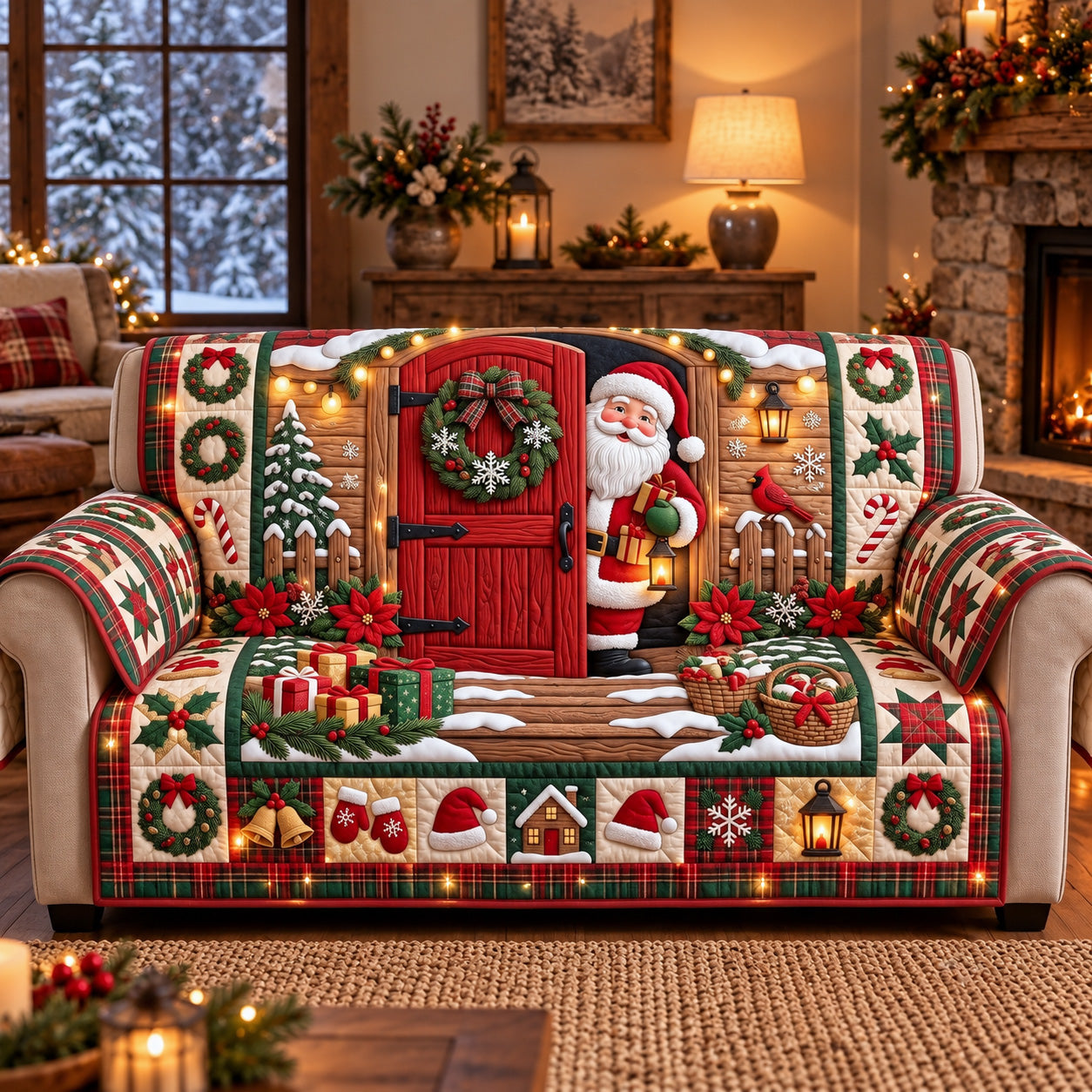 Santa Welcome Quilted Sofa Cover