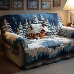 Snowy Cabin Quilted Sofa Cover