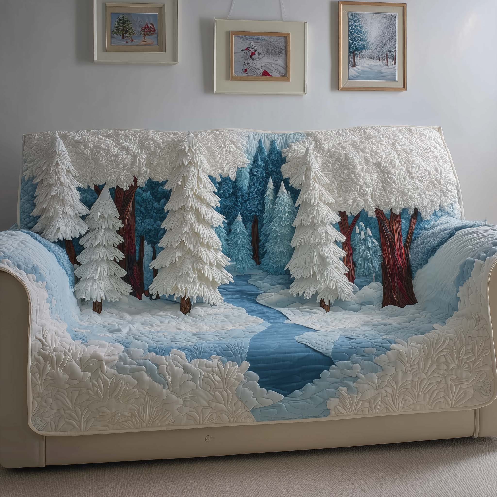 Winter River Quilted Sofa Cover