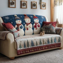 Frosty Friends Quilted Sofa Cover